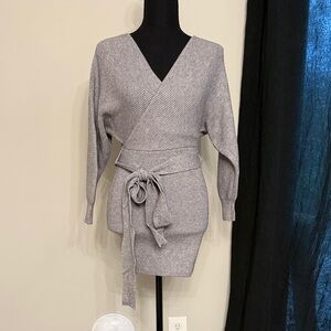 Gray Wrap Sweater Dress